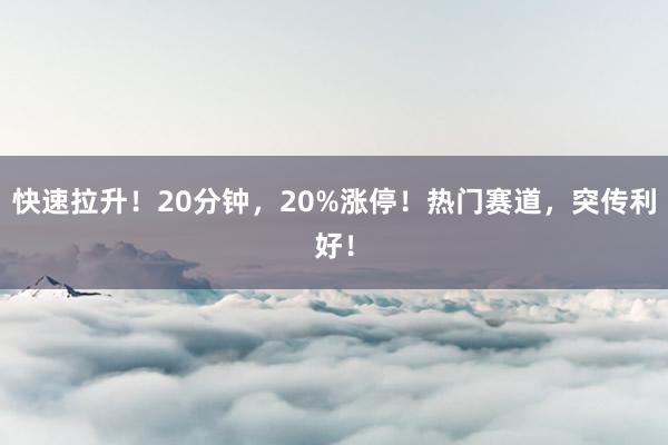 快速拉升!20分钟,20%涨停!热门赛道,突传利好!