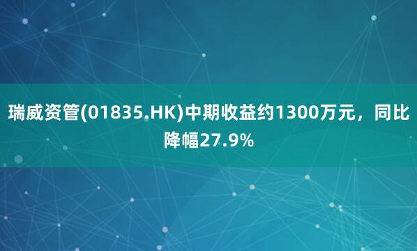 瑞威资管(01835.HK)中期收益约1300万元，同比降幅27.9%