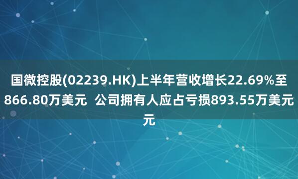 国微控股(02239.HK)上半年营收增长22.69%至866.80万美元  公司拥有人应占亏损893.55万美元