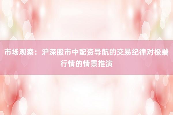 市场观察：沪深股市中配资导航的交易纪律对极端行情的情景推演