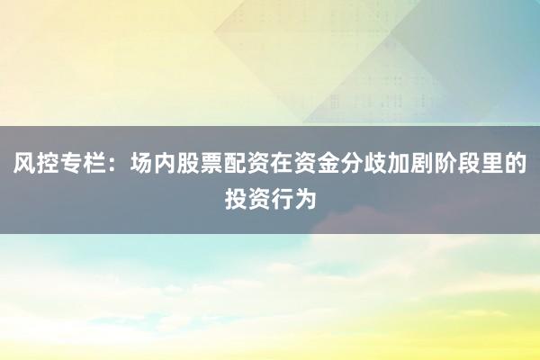 风控专栏：场内股票配资在资金分歧加剧阶段里的投资行为