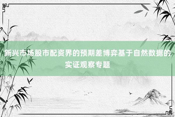 新兴市场股市配资界的预期差博弈基于自然数据的实证观察专题
