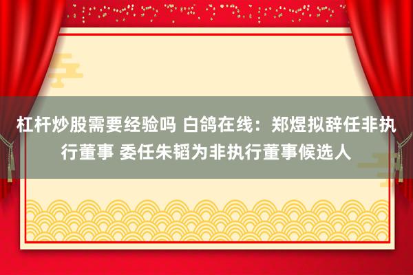 杠杆炒股需要经验吗 白鸽在线：郑煜拟辞任非执行董事 委任朱韬为非执行董事候选人