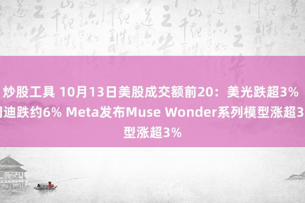 炒股工具 10月13日美股成交额前20：美光跌超3% 闪迪跌约6% Meta发布Muse Wonder系列模型涨超3%